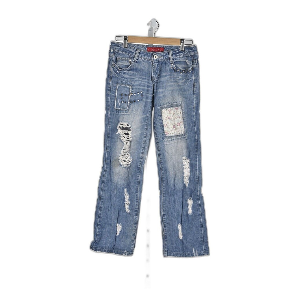 Martina Distressed Patchwork Straight Leg Jean 31" Waist